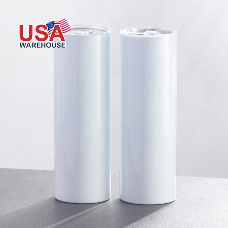 USA Warehouse Rts 30oz Sublimation Blank White Stainless Steel Straight Tumbler with Lid